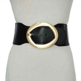 Oval Buckle Waist Seal New Women's PU Leather Wide Belts Women's Elastic Waist Wide Belt For Weeding Party Waist Brand Bg-1662 G220301