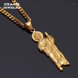 Pendant Necklaces CY&CM Hiphop Stainless Steel Gold Cuban Chain Colour Iced Out Christian Men Women Crutch Jesus Necklace Fashion Jewelry1