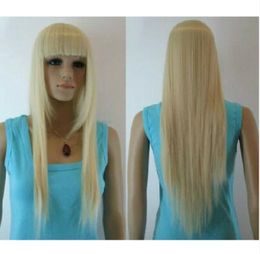 Beautiful long platinum cosplay party wig 80cm