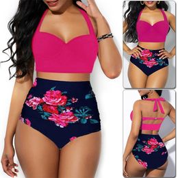 Sexy High Waist Bikini Swimsuit Women Swimwear Print Push Up Bikini Set Bandeau Two Piece Suit Beach Wear Swimming Suit 2020 New T200708