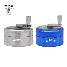 HORNET Aluminum Smoking Grinder 63MM 3Piece Whorl Style Metal Tobacco Crusher Hand Crank Miller Pollinator Grinders