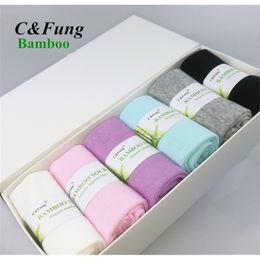 C&Fung brand Women bamboo socks sock gift box high quality Bamboo Fibre sokken business Casual dress socks for woman 6pairs 201109