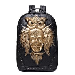 Fashion 3D Embossed Owl Skull Backpack bags for Men travel bag unique Originality women Bag personality Rock Cool Laptop handBags fc004s