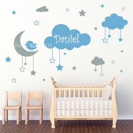 Two Colors Kids Lovely Wall Sticker Hanging Clouds Stars and a Moon With a Little Bird Decor Baby Nursery Removable Decals YT820 201106