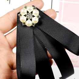 Rhinestone Ribbon Bow Tie Bowknot Brooches Fashion Fabric Pins Shirt Collar Bowtie Brooch Pearl Collar Pin Cute For Wo jllDdP