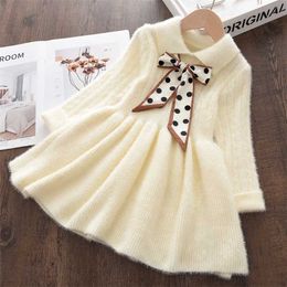 Melario Xmas Baby Girls Knitted Dresses Infant Kids Long Sleeve Sweater Polka Dot Bow Winter Autumn Clothes 3-7Yrs 220106