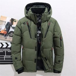 Men's White Duck Down Jacket Warm Hooded Thick Puffer Jacket Coat Male Casual High Quality Overcoat Thermal Winter Parka Men 201114
