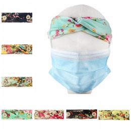 Facemask Holder Cross Headband Floral Button Headbands Protect Ears Elastic Headwrap Sports Wide Turban Fitness Yoga Band