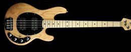 Custom Shop Natural Ash Wood Body 4 Strings Bass Ernie Ball StingRay Electric Guitar HH Passive Pickups, Black Pickguard, 9V Battery Box