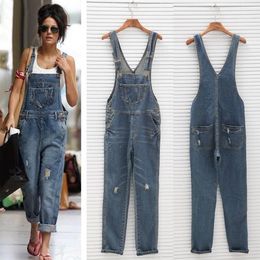 Women's Jumpsuits & Rompers Wholesale- 2022 Womens Ladies Baggy Denim Jeans Full Length Pinafore Dungaree Overall Jumpsuit