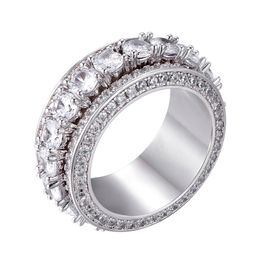 Size 7-12 5Row Men Rotatable Rotate Iced Out Ring Gold Silver Colour Cubic Zircon HipHop Jewellery