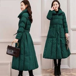 New parka Dress style Long Women's Belt Woman Down Winter Jacket Women 201225