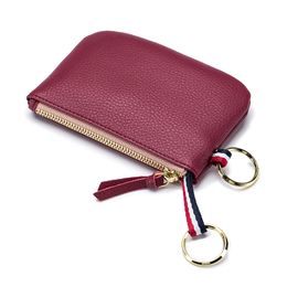 Genuine leather women mini wallet mini coin bags hand carry card handbag rfid security receive zip coin classification change purse