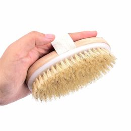 Natural Boar Bristles Bath Massager Brush Wooden Oval Shower Bath Brushes Exfoliating Massage SPA Body Brush