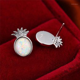 Stud Simple Female White Oval Opal Earrings Trendy Silver Color Pineapple Earring Dainty Zircon Fruit Wedding EarringsFor Women1