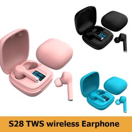 Top selling S28 TWS bluetooth earphone earset digital display wireless earbuds sports mini headphones with retail packing for smart phone