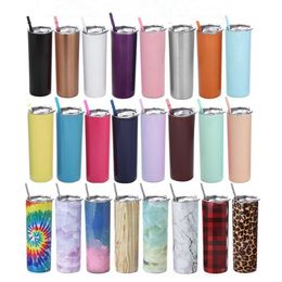 Skinny Tumbler Double Wall Vacuum Insulated Beer Cups Stainless Steel Water Bottle Coffee Mug Beer Mug with Drinking Straws Lid ZYY103