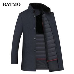 BATMO winter wool trench coat men,men's 90% white duck down wool jackets ,thicked wool coat men,plus-size M-4XL 201223