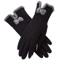 brand new touch screen gloves womens autumn winter bow velvet warm mittens glove female cycling cute burrow outdoor gloves