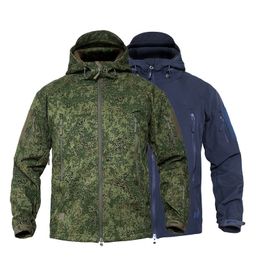 MEGE Men's Military Camouflage Fleece Tactical Jacket Men Waterproof Softshell Windbreaker Winter Army Hooded Coat Hunt Clothes 201119