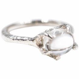 Corée du Sud Niche S925 Sterling argent quartz pierre transparente gemine géante soins soins éolien froid ouverture anneau réglable femelle