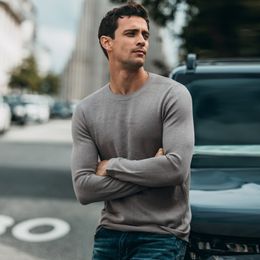 Autumn Men Sweater Cotton Green Grey Black Colour Pullovers For Man Fashion Slim Fit Clothes Male Wear Knitted Tops 11867 201124