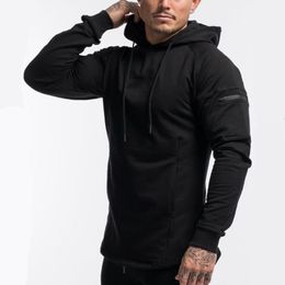 Solid Black Casual Hoodie Mens Cotton Sweatshirt Gyms Fitness Workout Pullover Autumn New Male Slim Hooded Jacket Tops Clothing1