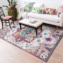 Flower Carpets Persian Vintage Morocco Anti-Skid Jacquard Carpet for Living Room Bedroom Floor Mat Non-Slip Area Rugs Absorbent 201214