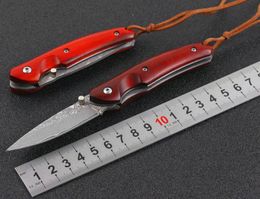 New Damascus EDC Pocket Folding Knife VG10 Damascus Steel Blade Natural Red Ebony Handle Knives With Wood Gift Box