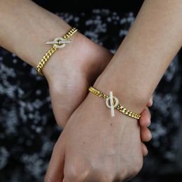 New Fashion Toggle Clasp 5mm Charm Geometric Circle Bar Chain Necklace Cuban Chain Bracelets Cz Paved Punk for Women Girls Jewelry Wholesale