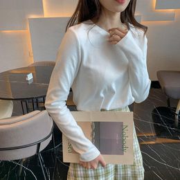 New White Plus Velvet Warm Top Oversized Women's T Shirts Winter Size Korean Style Long Sleeve T-shirt Clothing Woman Tshirts