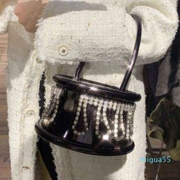 Çanta Tote Lüks Tasarımcı Çanta PU Deri Üst Kolu Kadın Shopper Moda Houndstooth Rhinestone Püskül Kova S