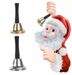 Portable Santa Claus Rattles Christmas Hand Bell Party New Year Decorations Wooden Handle Bells Props Festival Supplies Gold Silver