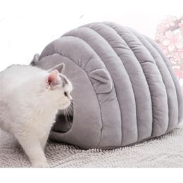 Collapsible Cat Bed Pet Winter Plush Cat's House for Indoor Dogs Kennel Mat Small Dog Warm Cave Sleeping Bag Products 201201