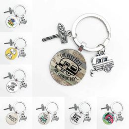 New Cute Camper Waggon Keychain I Love Camping Keychain Trailer Signpost Keychain Vacation Travel Memorial Gift Happy Car Vacation