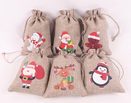 New christmas linen sack kids candy gifts bag christmas elk drawstring rope bag lovely gifts bag girls accessories stuff bags