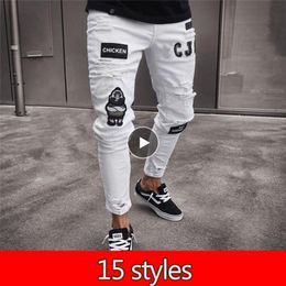 15 Styles Men's Vintage Ripped Jeans Biker Skinny Slim Fit Zipper Denim Pant Destroyed Frayed Trousers Embroidery Style Pants C1123