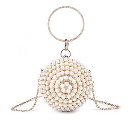 Luxury Women Pearl Beading Evening Bag Round Diamond Bridal Wedding Party Hand Bags Chain Clutch Small Dinner Purse bolso