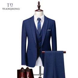 Suit Male Spring and Autumn High Quality Custom Business Blazers Three-piece Slim Large Size Boutique Suit 201105