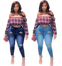 3XL 4XL 5XL Women bigger size blue jeans stretchy Plus size denim pants fashion pencil Pants trendy dark blue leggings DHL SHIP 4345