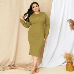 Maternity Dresses 2022 Women Plus Size Elegant Zipper Side Slit Long-sleeve Bodycon Dress