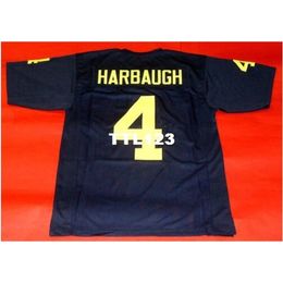 3740 CUSTOM MICHIGAN WOLVERINES #4 JIM HARBAUGH CUSTOM NAVY College Jersey size s-4XL or custom any name or number jersey