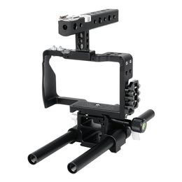 Freeshipping Professional Video Cage Rig Kit Film Making System w/15mm Rod for Sony A6000 A6300 A6500 ILDC Mirrorless Camera Camcorder