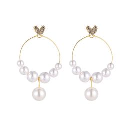 Love Heart Faux Pearl Dangle Earrings Circle Hoop Fashion Charm Jewelry Tassel Pearl Earrings for Women Girls
