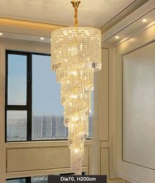 Large staircase gold crystal chandelier modern living room decor lamp spiral design hallway lobby long cristal light fixture