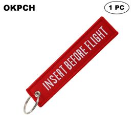 Key Fobs Chains Jewellery Red Embroidery Remove Before Flight Keyring Gift for Friends PK0045
