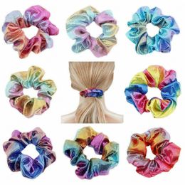 12 Colours Tie dye laser Scrunchie Women Girls Elastic Hair Rubber Bands Accessories Women Tie Hair Ring Rope Ponytail Holder Headdress