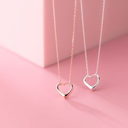 925 Silver Heart Pendant Necklace Best Friend Kolye Vintage Boho Bijoux Femme Collier Collane Necklace Women Jewelry Q0531