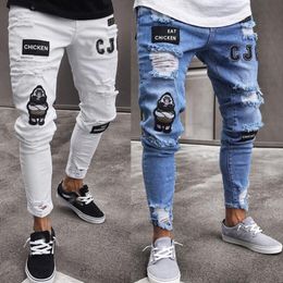 2021 embroidery men's hole jeans mens blue Hip-hop slim jean men fashion dresses S-3XL