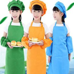 10Colors Children Kids Aprons Pocket Kitchen Cooking Baking Painting Cooking Art Bib Children Plain Apron Kitchens Dining Cleaning Protection